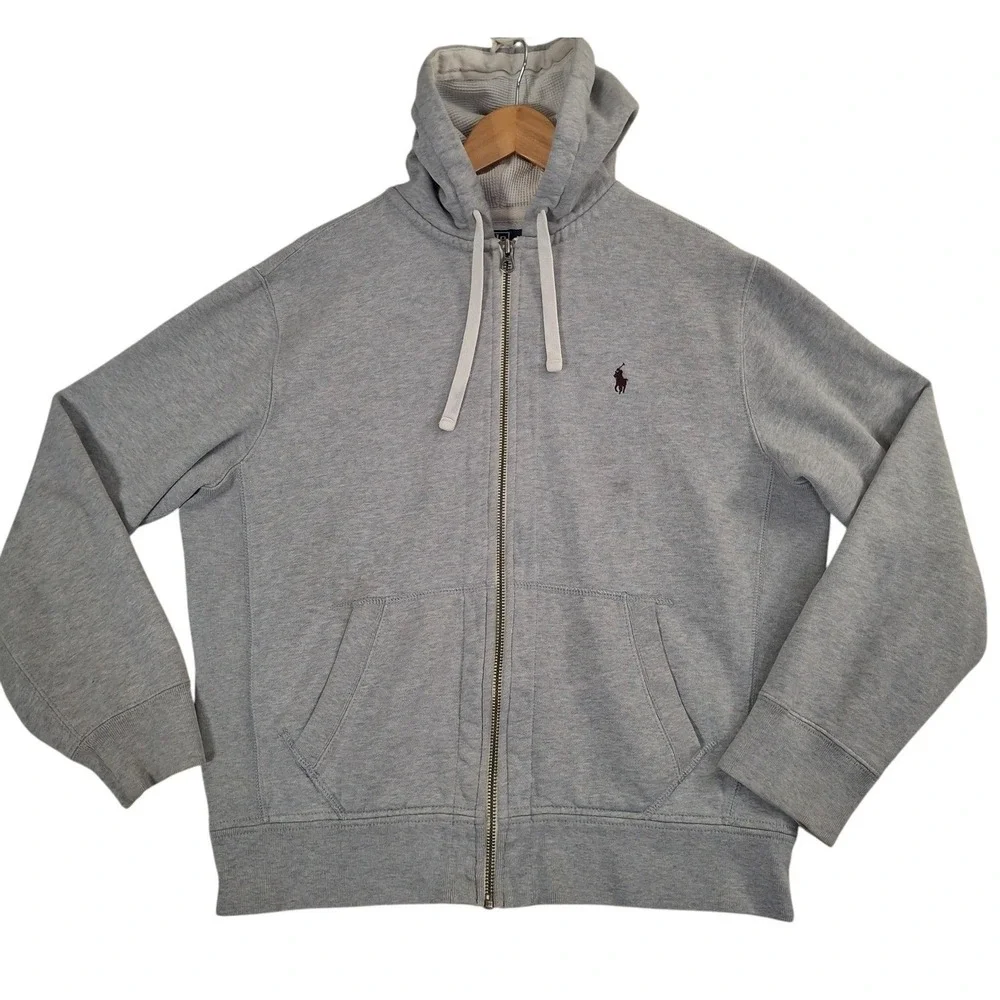 Vintage Polo Ralph Lauren Full Zip Hoodie Men's Large Gray Fleece Sweatshirt L